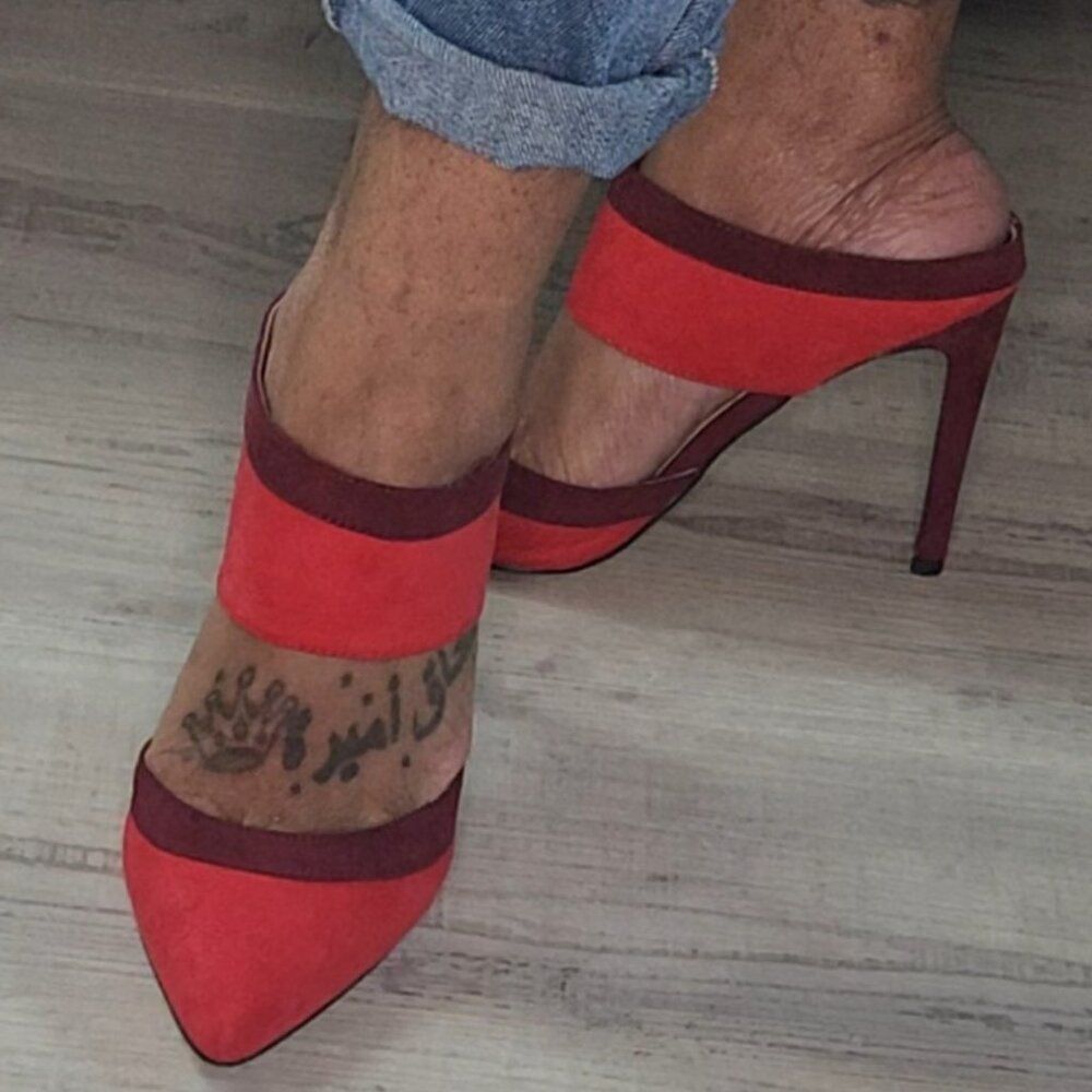 New Express Red Suede Open Back Heels Size 8